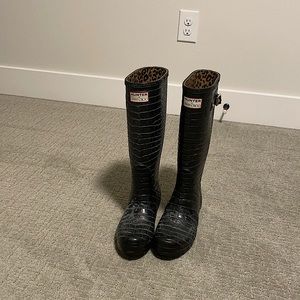 Hunter by Jimmy Choo snake skin black rain boots limited edition